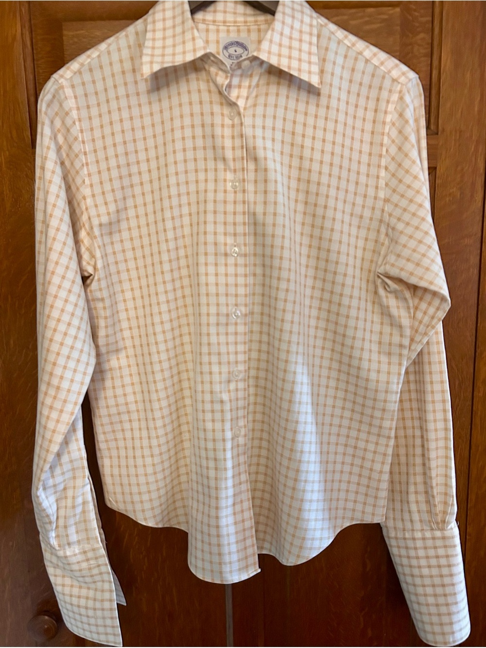 Brooks Brothers Cream and Tan Checked Dress Shirt